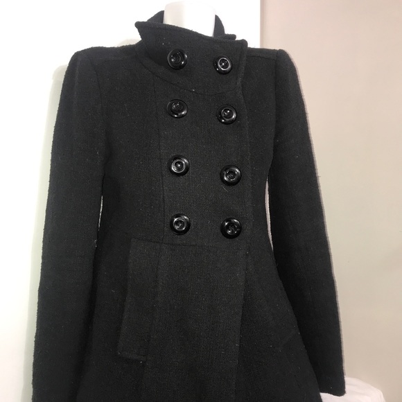 Urban Behaviour Black Buttoned Thick Wool Pea Coat - Picture 2 of 9